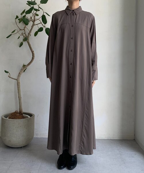 DouDou(ドゥドゥ)の「リヨセルツイルロングシャツワンピース(ワンピース・レディース・チャコールグレー/モカ・FREE)」の20枚目の写真