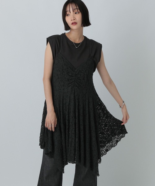 LOWRYS FARM(ローリーズファーム)の「カットレースキャミチュニック 583881(キャミソール・レディース・ブラック/アイボリー・FREE)」の6枚目の写真