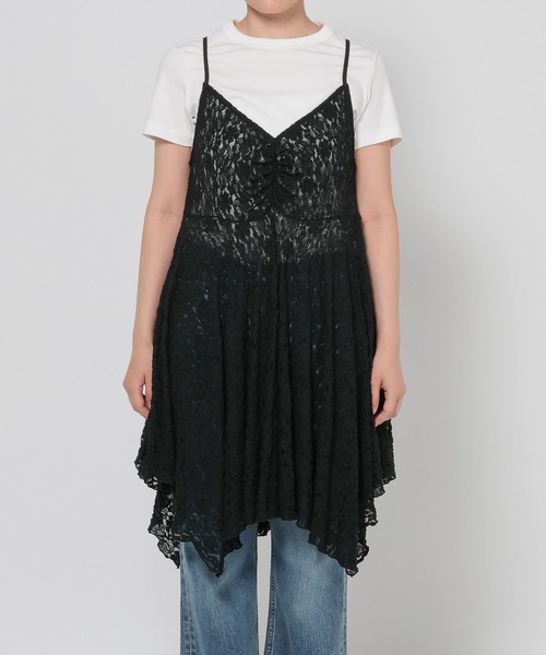 LOWRYS FARM(ローリーズファーム)の「カットレースキャミチュニック 583881(キャミソール・レディース・ブラック/アイボリー・FREE)」の8枚目の写真