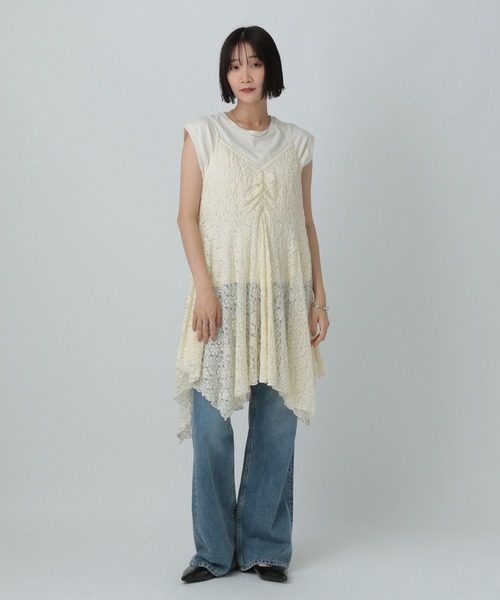 LOWRYS FARM(ローリーズファーム)の「カットレースキャミチュニック 583881(キャミソール・レディース・ブラック/アイボリー・FREE)」の10枚目の写真