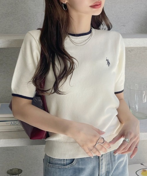 U.S. POLO ASSN.(ユーエスポロアッスン)の「【U.S. POLO ASSN】半袖 サマーニット(ニット/セーター・レディース・ピンク/ブラック/アイボリー・M/L)」の4枚目の写真