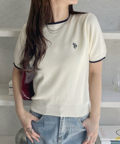 U.S. POLO ASSN.(ユーエスポロアッスン)の「【U.S. POLO ASSN】半袖 サマーニット(ニット/セーター・レディース・ピンク/ブラック/アイボリー・M/L)」の5枚目の写真