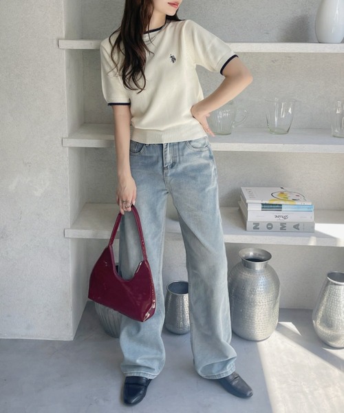 U.S. POLO ASSN.(ユーエスポロアッスン)の「【U.S. POLO ASSN】半袖 サマーニット(ニット/セーター・レディース・ピンク/ブラック/アイボリー・M/L)」の7枚目の写真