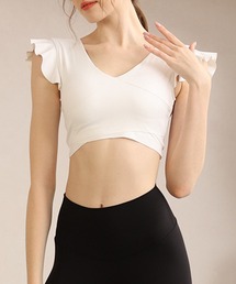 Lace Ladies(レースレディース)のVネック ラップ風 フリルスリーブ ヨガ トップス(スポーツブラ)