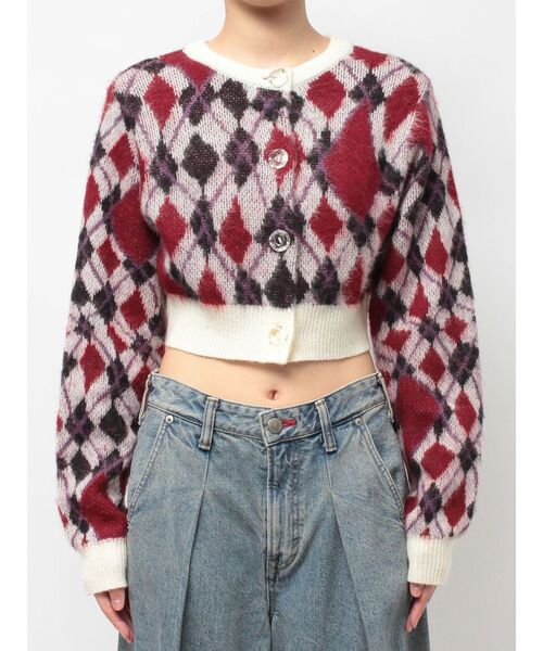 jouetie（ジュエティ）の「2WAYパターンショートカーデ 花柄 アーガイル（カーディガン/ボレロ・レディース・ブラック/オフホワイト/グレー/ピンク・MEDIUM）」の7枚目の写真