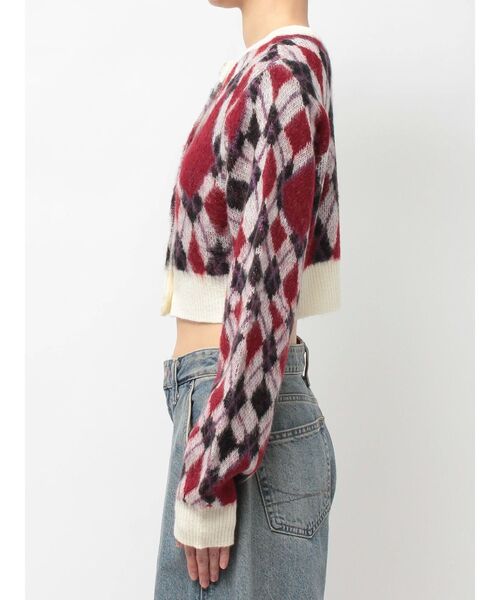 jouetie（ジュエティ）の「2WAYパターンショートカーデ 花柄 アーガイル（カーディガン/ボレロ・レディース・ブラック/オフホワイト/グレー/ピンク・MEDIUM）」の8枚目の写真