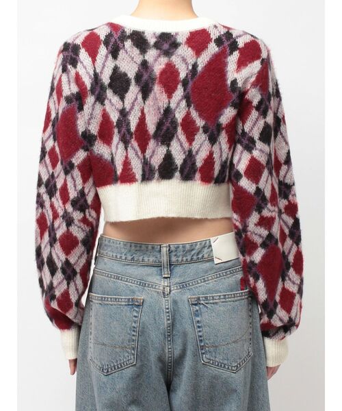 jouetie（ジュエティ）の「2WAYパターンショートカーデ 花柄 アーガイル（カーディガン/ボレロ・レディース・ブラック/オフホワイト/グレー/ピンク・MEDIUM）」の9枚目の写真