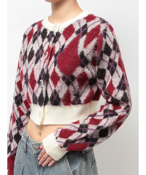 jouetie（ジュエティ）の「2WAYパターンショートカーデ 花柄 アーガイル（カーディガン/ボレロ・レディース・ブラック/オフホワイト/グレー/ピンク・MEDIUM）」の11枚目の写真