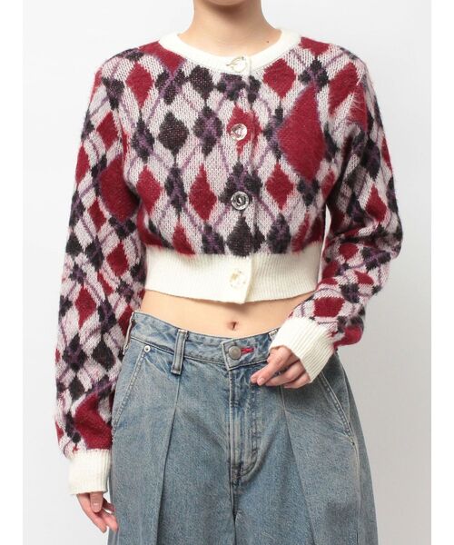 jouetie（ジュエティ）の「2WAYパターンショートカーデ 花柄 アーガイル（カーディガン/ボレロ・レディース・ブラック/オフホワイト/グレー/ピンク・MEDIUM）」の22枚目の写真