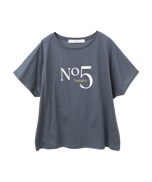 Tiara(ティアラ)の「NO.5ドルマンTシャツ(Tシャツ/カットソー・レディース・チャコールグレー/ホワイト・FREE)」の1枚目の写真