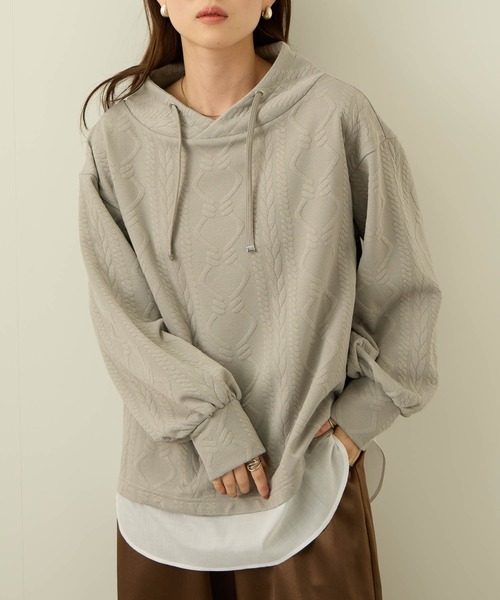 NAVY（ネイビー）の「nAvy 時短ジャガードフェイクハイネックプルオーバー（Tシャツ/カットソー・レディース・ブラック/カーキ/グレイッシュベージュ・L/M）」の3枚目の写真