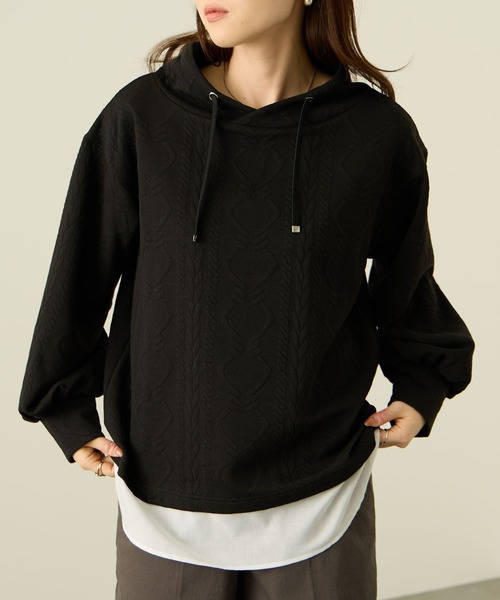 NAVY（ネイビー）の「nAvy 時短ジャガードフェイクハイネックプルオーバー（Tシャツ/カットソー・レディース・ブラック/カーキ/グレイッシュベージュ・L/M）」の2枚目の写真
