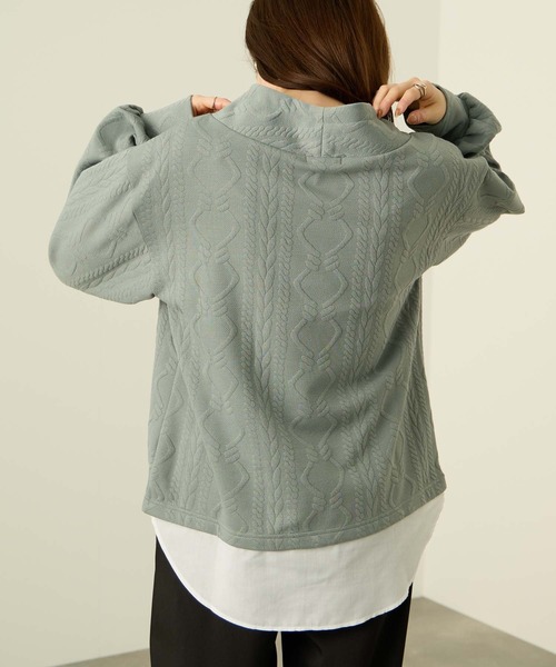 NAVY（ネイビー）の「nAvy 時短ジャガードフェイクハイネックプルオーバー（Tシャツ/カットソー・レディース・ブラック/カーキ/グレイッシュベージュ・L/M）」の10枚目の写真