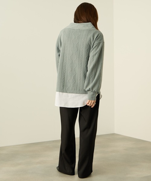 NAVY（ネイビー）の「nAvy 時短ジャガードフェイクハイネックプルオーバー（Tシャツ/カットソー・レディース・ブラック/カーキ/グレイッシュベージュ・L/M）」の12枚目の写真