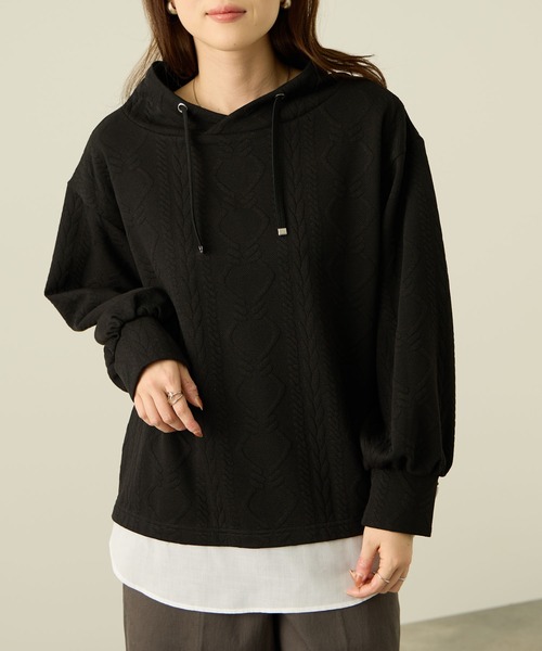 NAVY（ネイビー）の「nAvy 時短ジャガードフェイクハイネックプルオーバー（Tシャツ/カットソー・レディース・ブラック/カーキ/グレイッシュベージュ・L/M）」の13枚目の写真