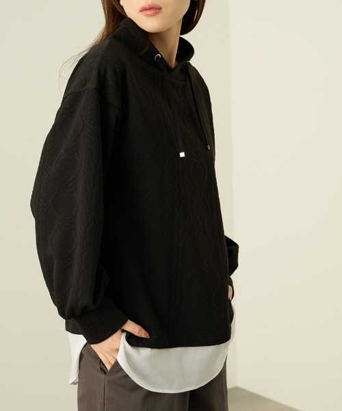 NAVY（ネイビー）の「nAvy 時短ジャガードフェイクハイネックプルオーバー（Tシャツ/カットソー・レディース・ブラック/カーキ/グレイッシュベージュ・L/M）」の14枚目の写真