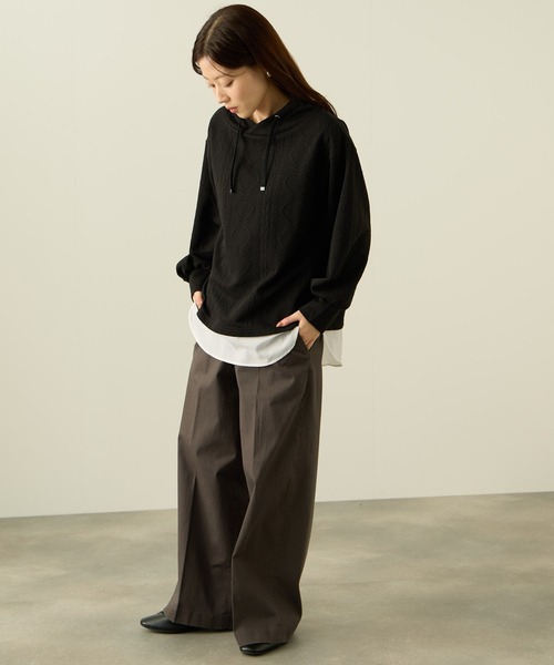 NAVY（ネイビー）の「nAvy 時短ジャガードフェイクハイネックプルオーバー（Tシャツ/カットソー・レディース・ブラック/カーキ/グレイッシュベージュ・L/M）」の15枚目の写真