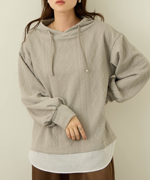 NAVY（ネイビー）の「nAvy 時短ジャガードフェイクハイネックプルオーバー（Tシャツ/カットソー・レディース・ブラック/カーキ/グレイッシュベージュ・L/M）」の17枚目の写真