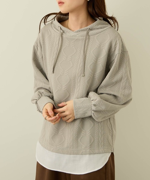 NAVY（ネイビー）の「nAvy 時短ジャガードフェイクハイネックプルオーバー（Tシャツ/カットソー・レディース・ブラック/カーキ/グレイッシュベージュ・L/M）」の18枚目の写真