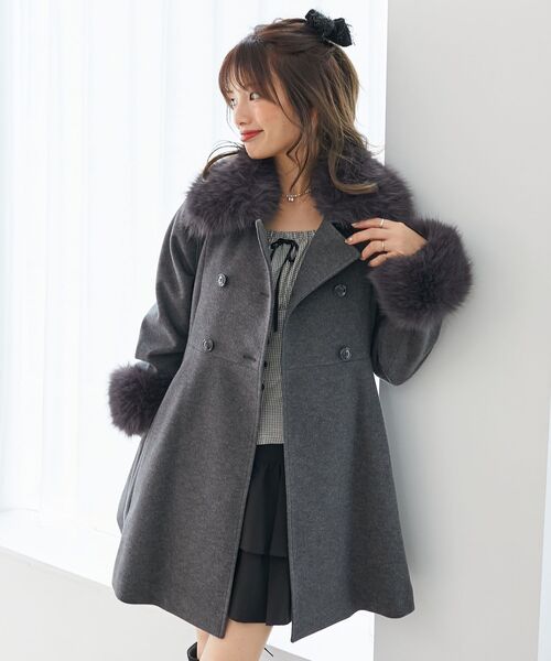 セール】マルチwayフェイクファーカラーフレアコート（ステンカラー