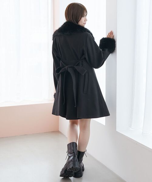 セール】マルチwayフェイクファーカラーフレアコート（ステンカラー