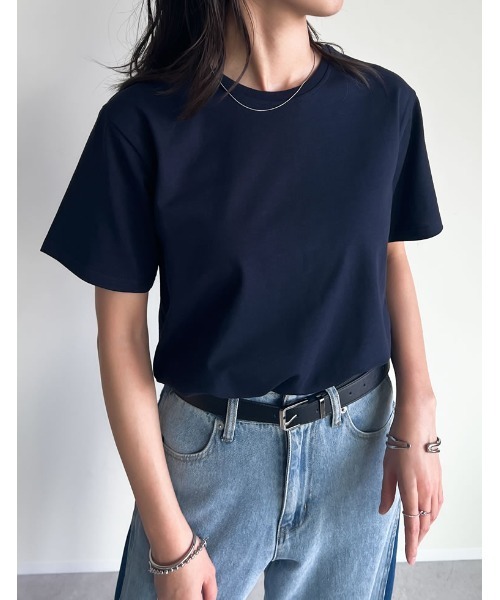 Re:EDIT（リエディ）の「[UVカット][汗じみ防止][両面撥水加工]コットン天竺半袖Tシャツ（Tシャツ/カットソー・レディース・ブラック/ネイビー/グレー・MEDIUM/LARGE）」の3枚目の写真