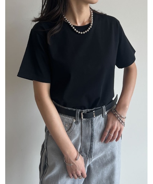 Re:EDIT（リエディ）の「[UVカット][汗じみ防止][両面撥水加工]コットン天竺半袖Tシャツ（Tシャツ/カットソー・レディース・ブラック/ネイビー/グレー・MEDIUM/LARGE）」の4枚目の写真