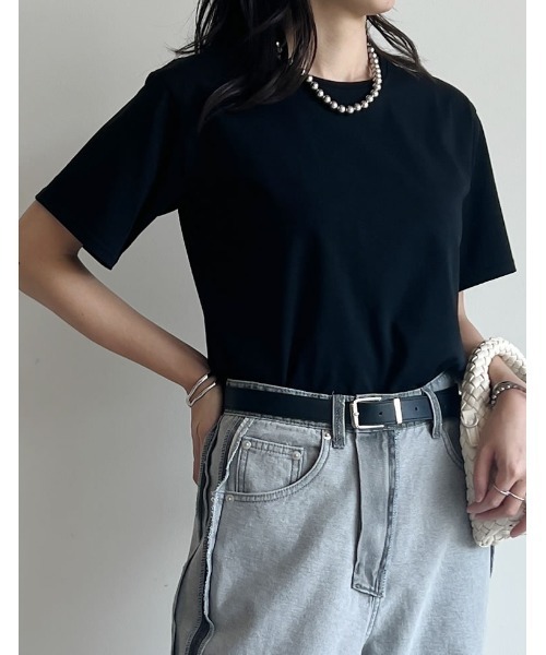 Re:EDIT（リエディ）の「[UVカット][汗じみ防止][両面撥水加工]コットン天竺半袖Tシャツ（Tシャツ/カットソー・レディース・ブラック/ネイビー/グレー・MEDIUM/LARGE）」の7枚目の写真
