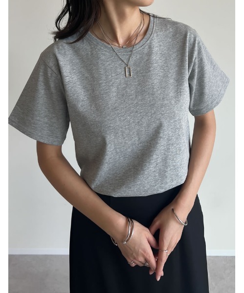 Re:EDIT（リエディ）の「[UVカット][汗じみ防止][両面撥水加工]コットン天竺半袖Tシャツ（Tシャツ/カットソー・レディース・ブラック/ネイビー/グレー・MEDIUM/LARGE）」の8枚目の写真