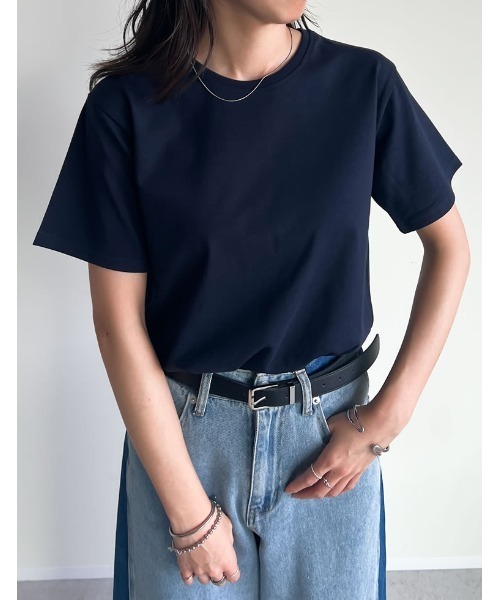 Re:EDIT（リエディ）の「[UVカット][汗じみ防止][両面撥水加工]コットン天竺半袖Tシャツ（Tシャツ/カットソー・レディース・ブラック/ネイビー/グレー・MEDIUM/LARGE）」の14枚目の写真