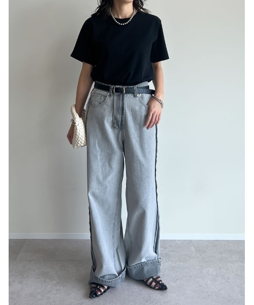 Re:EDIT（リエディ）の「[UVカット][汗じみ防止][両面撥水加工]コットン天竺半袖Tシャツ（Tシャツ/カットソー・レディース・ブラック/ネイビー/グレー・MEDIUM/LARGE）」の5枚目の写真