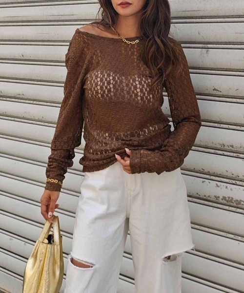 esutoreja(エストレジャ)の「フラワーレースバックオープントップス(Tシャツ/カットソー・レディース・ブラウン/アイボリー/ブラック・FREE)」の3枚目の写真