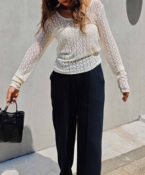 esutoreja(エストレジャ)の「フラワーレースバックオープントップス(Tシャツ/カットソー・レディース・ブラウン/アイボリー/ブラック・FREE)」の7枚目の写真