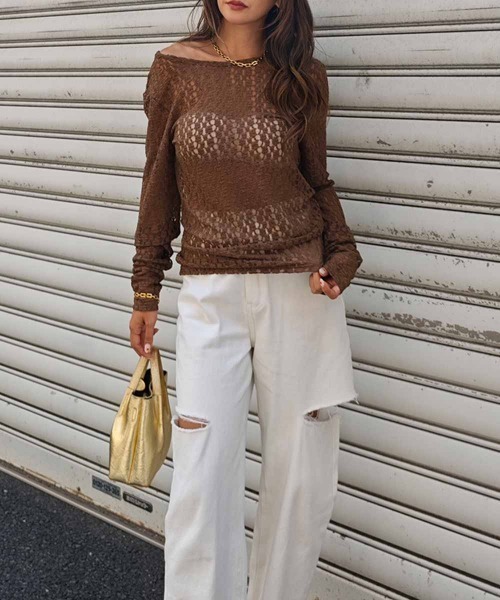 esutoreja(エストレジャ)の「フラワーレースバックオープントップス(Tシャツ/カットソー・レディース・ブラウン/アイボリー/ブラック・FREE)」の11枚目の写真