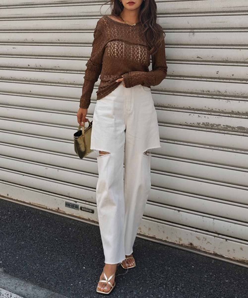 esutoreja(エストレジャ)の「フラワーレースバックオープントップス(Tシャツ/カットソー・レディース・ブラウン/アイボリー/ブラック・FREE)」の12枚目の写真