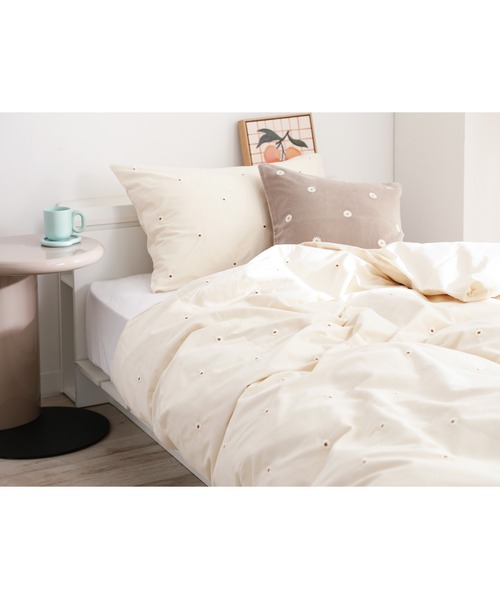 デイジーエンブロイダリー 掛け布団カバー セミダブル アイボリー 綿