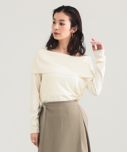 Demi-Luxe BEAMS（デミルクス ビームス）の「【1/9値下げ】レーヨン ポリエステル オフショルダー プルオーバー ニット（ニット/セーター・レディース・ブラック/ホワイト系その他5・ONE SIZE）」の9枚目の写真