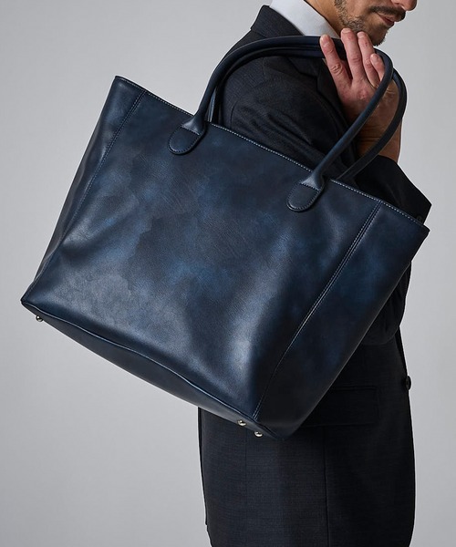 TETE HOMME(テットオム)の「【WEB限定】A4対応 オンオフ兼用 レザータッチトートバッグ(トートバッグ・メンズ・ブラック/チャコールグレー/ネイビー/ブラウン・FREE)」の1枚目の写真