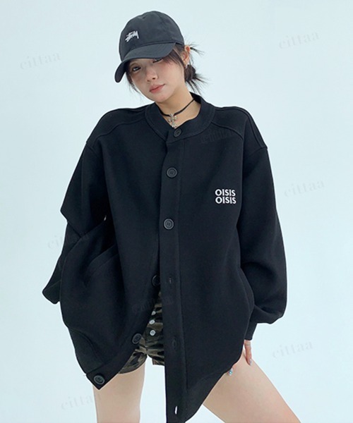 Dalfwin(ダールフィン)の「韓国ファッション OISIS刺繍ラグランスウェットカーディガン(カーディガン/ボレロ・レディース・ブラック/グレー・FREE)」の6枚目の写真