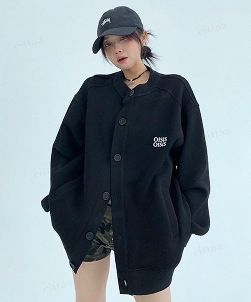 Dalfwin(ダールフィン)の「韓国ファッション OISIS刺繍ラグランスウェットカーディガン(カーディガン/ボレロ・レディース・ブラック/グレー・FREE)」の8枚目の写真