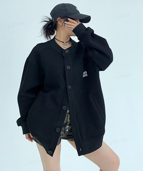 Dalfwin(ダールフィン)の「韓国ファッション OISIS刺繍ラグランスウェットカーディガン(カーディガン/ボレロ・レディース・ブラック/グレー・FREE)」の9枚目の写真