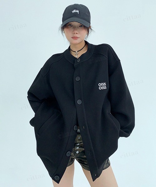 Dalfwin(ダールフィン)の「韓国ファッション OISIS刺繍ラグランスウェットカーディガン(カーディガン/ボレロ・レディース・ブラック/グレー・FREE)」の10枚目の写真