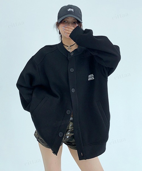 Dalfwin(ダールフィン)の「韓国ファッション OISIS刺繍ラグランスウェットカーディガン(カーディガン/ボレロ・レディース・ブラック/グレー・FREE)」の11枚目の写真