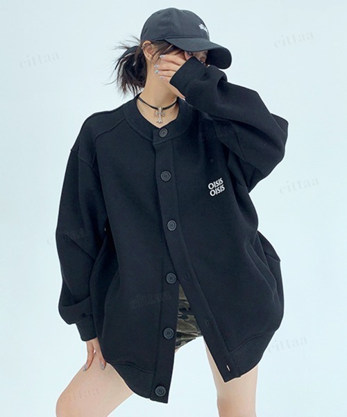 Dalfwin(ダールフィン)の「韓国ファッション OISIS刺繍ラグランスウェットカーディガン(カーディガン/ボレロ・レディース・ブラック/グレー・FREE)」の12枚目の写真