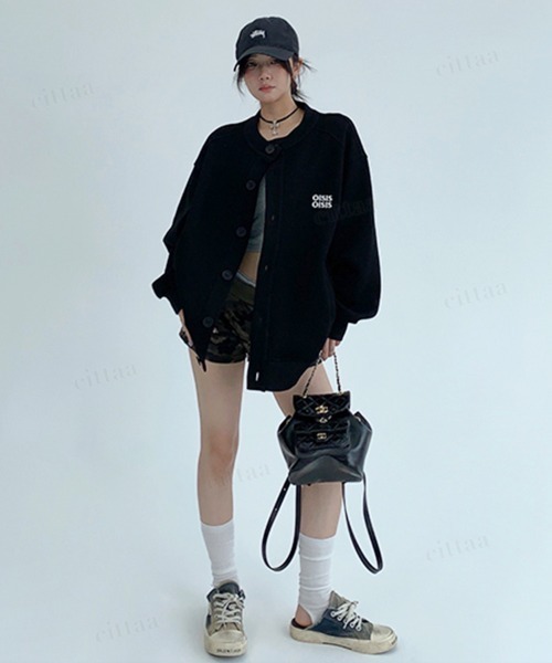 Dalfwin(ダールフィン)の「韓国ファッション OISIS刺繍ラグランスウェットカーディガン(カーディガン/ボレロ・レディース・ブラック/グレー・FREE)」の15枚目の写真