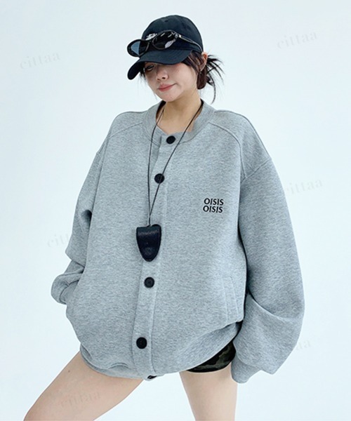 Dalfwin(ダールフィン)の「韓国ファッション OISIS刺繍ラグランスウェットカーディガン(カーディガン/ボレロ・レディース・ブラック/グレー・FREE)」の17枚目の写真