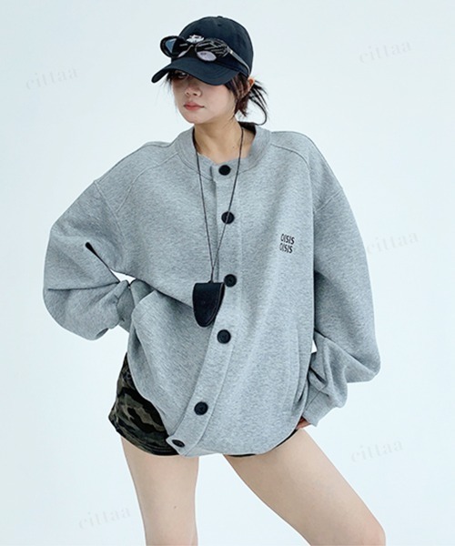 Dalfwin(ダールフィン)の「韓国ファッション OISIS刺繍ラグランスウェットカーディガン(カーディガン/ボレロ・レディース・ブラック/グレー・FREE)」の18枚目の写真