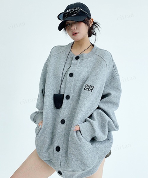 Dalfwin(ダールフィン)の「韓国ファッション OISIS刺繍ラグランスウェットカーディガン(カーディガン/ボレロ・レディース・ブラック/グレー・FREE)」の22枚目の写真