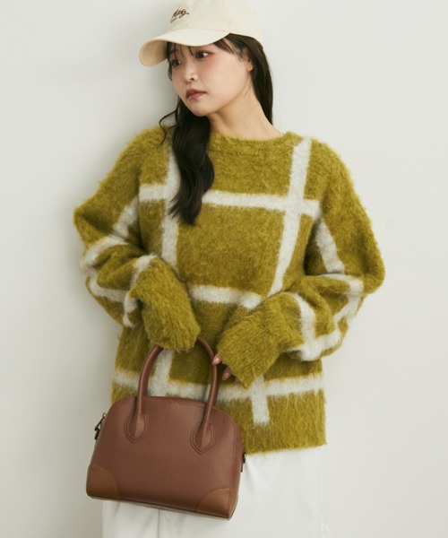 Auntie Rosa（アンティローザ）の「【karin’s direction item】ブークレチェックニット（ニット/セーター・レディース・グリーン/ブラウン・FREE）」の2枚目の写真
