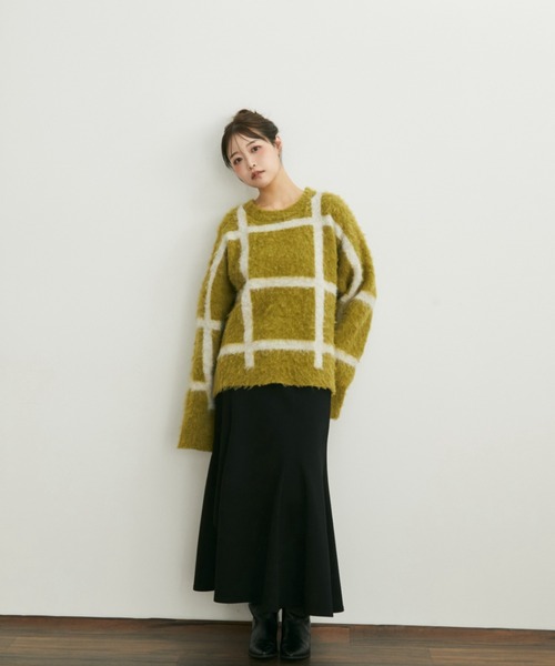 Auntie Rosa（アンティローザ）の「【karin’s direction item】ブークレチェックニット（ニット/セーター・レディース・グリーン/ブラウン・FREE）」の4枚目の写真